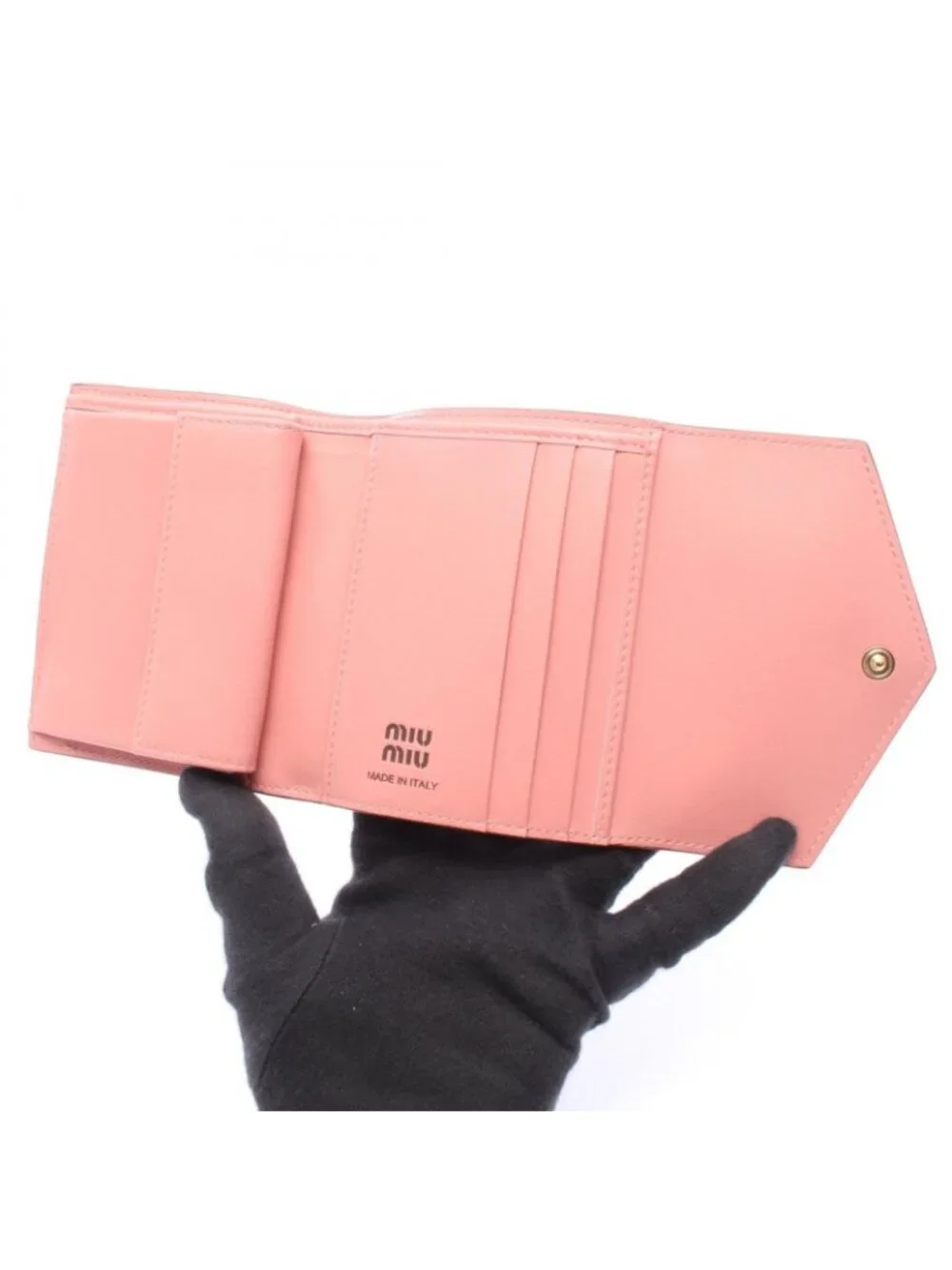 Miu Miu Trifold Wallet Softy Logo Pink Brown Leather
